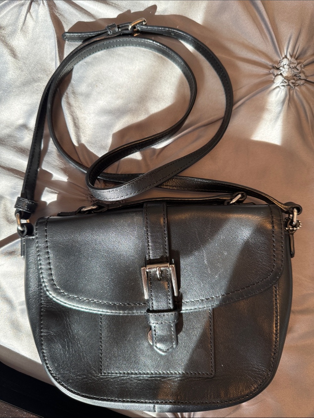 Coach Black Leather Buckle Crossbody Bag